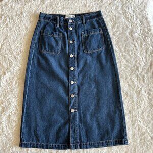 NWT Marc NY Y2K Denim Button-Front Midi Jean Skirt W/ Pockets Dark Wash Size 2